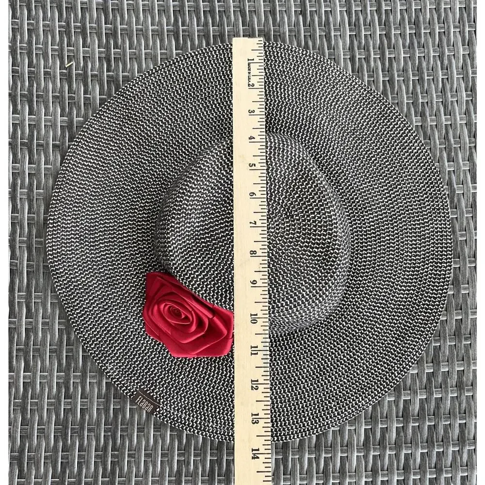 FLABAR Paper Straw Brown & White Mix Floppy Sun Hat with Beaded Hatband 58cms
